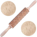 Embossed Wooden Rolling Pin Darker 3D Scrollwork Rattan 36cm Rolling Pin for Baking Biscuits DIY Kitchen Tool Baking Accessories Homemade Bakery Pastry Cookie Fondant Dough Pizza