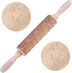 Embossed Wooden Rolling Pin Darker 3D Scrollwork Rattan 36cm Rolling Pin for Baking Biscuits DIY Kitchen Tool Baking Accessories Homemade Bakery Pastry Cookie Fondant Dough Pizza
