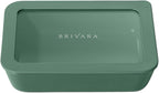 Ceramic Coated Glass Food Storage Container | No PTFE, PFOA, PFAS, and BPA | Reusable Non Toxic Meal Prep Container with Glass Lid | Easy To Store | 3 Cup Rectangle [Pine]