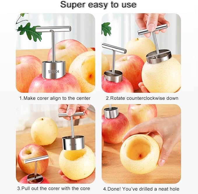 2PCS New Stainless Steel Vegetable Drill Fruit Corer Remover Veggie Corers With 2 Sizes for Coring and Hollowing Out Zucchini, Potatoes, Carrot, Apple, Eggplants, Tomatoes, Bell Peppers, Easy to Use