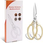 CGBE Kitchen Scissors All Purpose Heavy Duty, Ultra Sharp Stainless Steel Kitchen Shears Dishwasher Safe, Cooking Shears for Chicken, Poultry, Fish, Meat, Herbs & Grapes with Non-Slip Grips - Gold