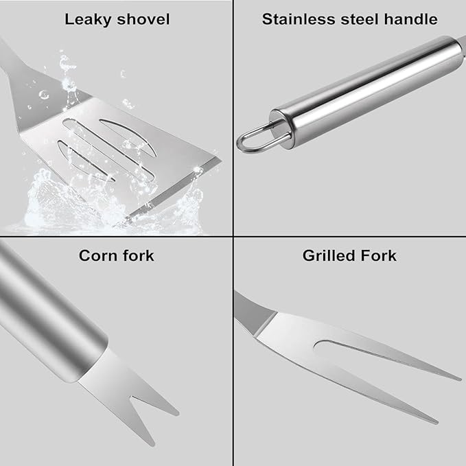 BBQ Grill Tool Set, 18 Pcs Stainless Steel Barbeque Grilling Tool Set, Includes a Spatula/Fork/Pair of Tongs etc, BBQ Tools for Backyard Outdoor Kitchen