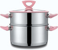 CONCORD 3 Quart Stainless Steel 3 Piece Steamer Cookware Set. Features 2 Quart Veggie Steamer and 3 Quart Cooking Pot with tempered glass lid and silicone handles (INDUCTION COMPATIBLE)