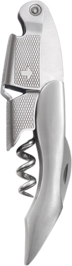 True Sommelier Waiters Corkscrew Wine Opener, Stainless Steel with Built-in Bottle Opener and Sharp Foil Cutter for Bartenders, Home Bar, Kitchen, Travel, Gifts for Wine Lovers, Set of 1, Silver