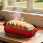 Flavehc Bread Pan Cast Iron Loaf Pan with Lid Bread Loaf Pan 13x5 Inch Enameled Cast Iron Sourdough Bread Pan,Red