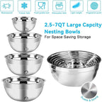 WEPSEN Hand Mixer Electric Mixing Bowls Set, 5 Speeds Handheld Mixer with 4 Nesting Stainless Steel Mixing Bowl, Measuring Cups Spoons 200W Kitchen Blender Whisk Beater Baking Supplies For Beginner