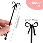 20Pcs Cocktail Stirrers, Black Bow Acrylic Drink Stirrers, 6 Inch Long Reusable Plastic Stirrer for Wedding Birthday Bridal Bachelorette Party Cocktail Cupcake Decorations Supplies