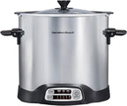 Hamilton Beach Sear & Cook Stock Pot Slow Cooker with Stovetop Safe Crock, Large 10 Quart Capacity, Programmable, Silver (33196)
