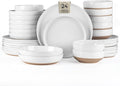 AmorArc Ceramic Dinnerware Sets with Pasta Bowls for 6, Handpainted Plates and Bowls Set with Rustic Terracotta Underside, Scratch Resistant Dishes Set, Dishwasher & Microwave Safe, 24 Pcs