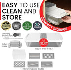 KEOUKE 6-in-1 Multi-Functional Vegetable Mandoline Slicer with Container White - Vegetable Slicer with Hand Guard for Kitchen Easy Food Prep, Onion Potato Veggie Fruit