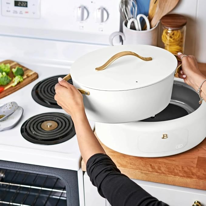 Beautiful 10-in-1 6-Quart Electric Multi-Cooker with Ceramic Coated Pot, Oven Safe to 400°F, Easy Cleanup & Multi-Function Cooking, by Drew Barrymore (White Icing)