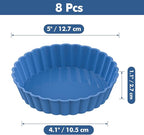 Webake 8 Pack Silicone Tart and Pie Molds, 5 Inches Silicone Round Mold Individual Small Fluted Cake Pans Mini Quiche Tart Pans for Baking