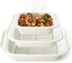 Artena Casserole Dishes For Oven, Ceramic Baking Dish, Large Lasagna Pan With Handles, Baking Pan Casserole Dish, Rectangular Bakeware Deep, White, Set Of 3 (5.1Qt/2.3Qt/1.1Qt) (Baking Dish With Rack)