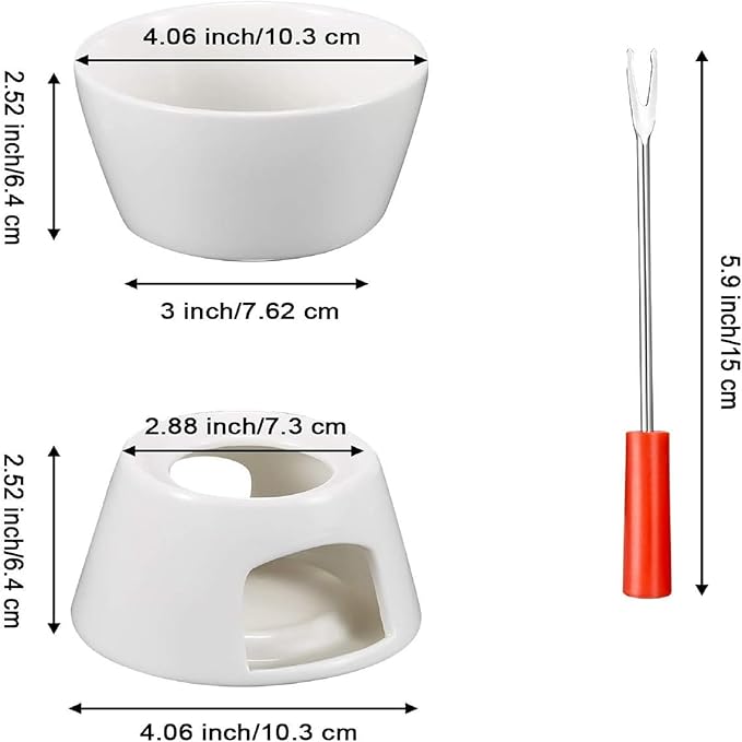 Nuogo 4 Pcs Fondue Pot Set Mini Melting Bowl Set with 16 Pcs Mini Forks for Cheese, Chocolate, Tapas, Butter and Caramel(White)