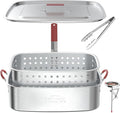 Deep Fryer Pot 18QT | Fish Fryer Pot with Basket | Heat-Resistant Silicone Handles | Lid & Fryer Tong & Thermometer | Outdoor Fryer Pot for Frying Fish, French Fries, Chicken Wings | Foldable Aluminum