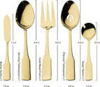 Alata Kate Champagne Gold Mirror 45-Piece Silverware With Utensil-Serving Set, Service for 8, Stainless Steel Flatware, Mirror Polished Cutlery, Dishwasher Safe