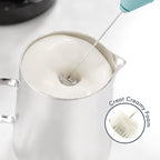 Powerful Milk Frother Handheld Foam Maker, Mini Whisk Drink Mixer for Coffee, Cappuccino, Latte, Matcha, Hot Chocolate, With Stand, Aqua