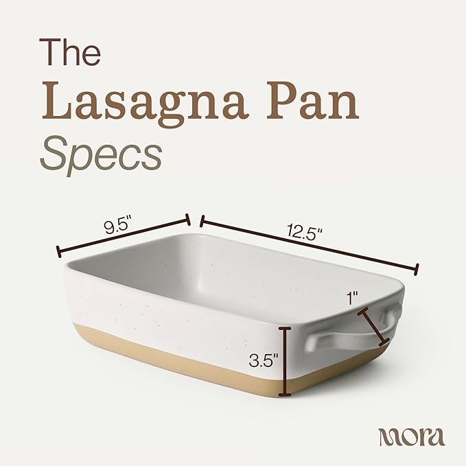 Mora Ceramic Baking Dish with Handles For Casserole, Lasagna, Gratin, Broiling, Roasting, and Baking. Large 9x13 in Pan, Extra Deep - Porcelain Serving Bakeware from Oven to Table. Freezer Safe - Oat