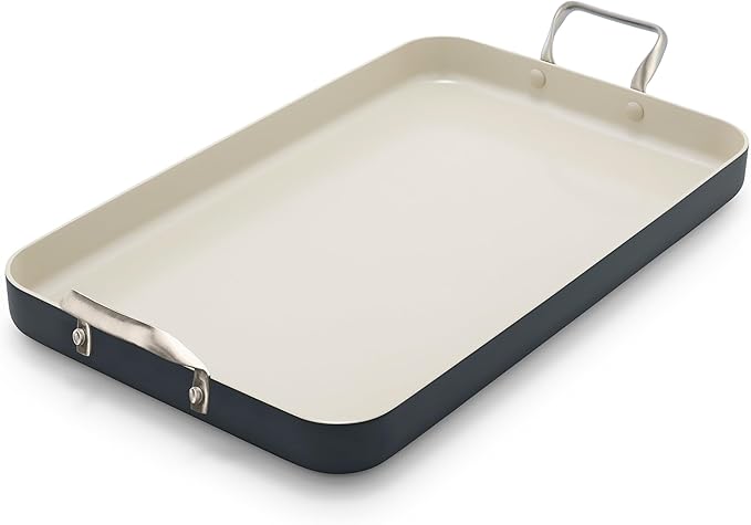 GreenPan 18" x 11" Double Burner Griddle Pan, Hard Anodized Healthy Ceramic Nonstick PFAS-Free, Stainless Steel Handles, Stovetop Cooking, Dishwasher Safe, Oven & Broiler Safe Cookware, Black