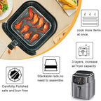 BYKITCHEN 8 inch Square Air Fryer Rack, 3pcs Stackable Stainless Steel Dehydrator Rack with Silicon Feet, Square Air Fryer Accessories for Cosori, Instant Vortex, Ninja Pro XL 6.5 QT AF181 & More