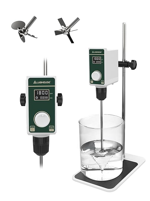 OS-15S Digital Overhead Stirrer 20L(H₂O) Lab Stirrer Flat-Base Stainless Steel Stand & 2 Stirring Paddles | 100-1500RPM,20000 mPas,Timing 1min-24h