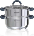 SUNHOUSE 3 Quarts Steamer Pots With Lid, 2-Tier Multipurpose Stainless Steel Steaming Pot Cookware With Stay-Cool Handles, Tri-ply Bottom, Compatible with All Cooktops