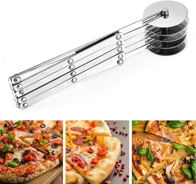 5 Wheel Pastry Cutter, Stainless Pizza Slicer, Expandable Pizza Slicer Multi-Round Pastry Knife Baking Cutter Roller Cookie Dough Cutter Divider