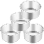 E-far 4 Inch Small Cake Pan Set of 4, Stainless Steel Mini Round Smash Cake Baking Pans, Non-Toxic & Healthy, Mirror Finish & Dishwasher Safe
