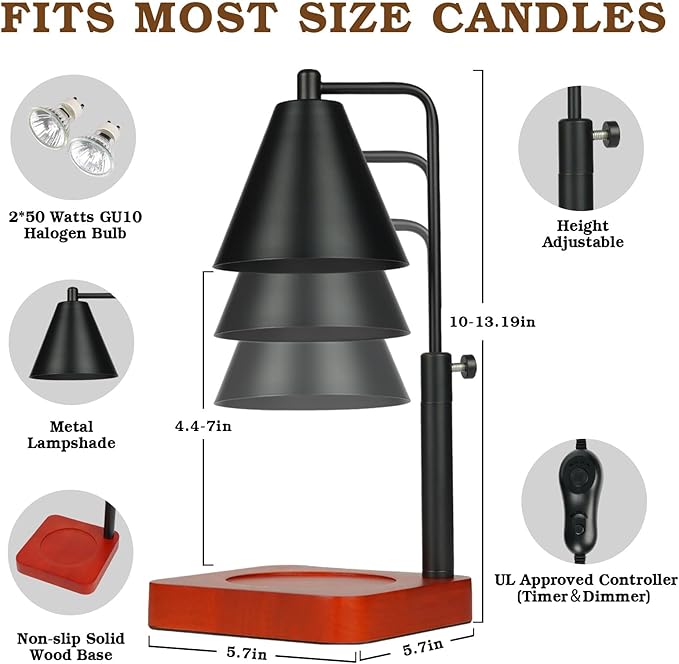 Modern Candle Warmer Lamp with Timer, Black Candle Lamp Warmer for Jar Candles, Birthday Gifts for Men, Dad, Women, Mom, Adjustable Metal Candle Lamp Dimmable, Vintage Home Decor