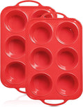 2 Pack Jumbo Silicone Muffin Pan with Metal Frame, Non-stick Large Silicone Cupcake Pan with Handles 6 Cup, Silicon Muffin Tin Tray for baking, egg bites, Cupcake Mold, BPA Free Red