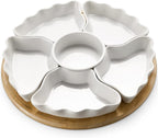 DOWAN 360° Rotatable Serving Tray and Platters, 12 Inch Divided Serving Bowls for Party, Kitchen Decor, Removable Serving Dishes for Chips and Dip, Fruit, Veggies, Candy and Snacks, 7 Pieces, White