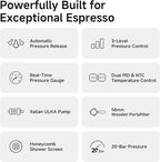 HIBREW H10Plus - Programmable Espresso Machine - 58mm Portafilter in Stainless Steel - Temperature & Cup Volume Adjustable at will - With Intelligent Display Screen & Pressure Gauge.