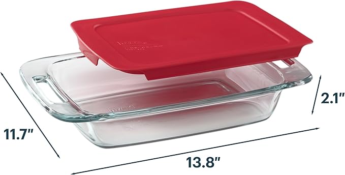 Pyrex Easy Grab 2-Qt Glass Baking Dish with Lid, Tempered Glass Baking Dish with Large Handles, Non-Toxic, BPA-Free Lid, Dishwashwer, Microwave, Freezer and Pre-Heated Oven Safe