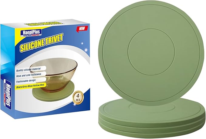 4 Pieces Silicone Trivet Mats, Pot Holders, Kitchen Tools, Heat Resistant Non-Slip Pads for Dishes, Bowls, Jar Opener, Easy to Wash and Dry Pan Cushions (Green)