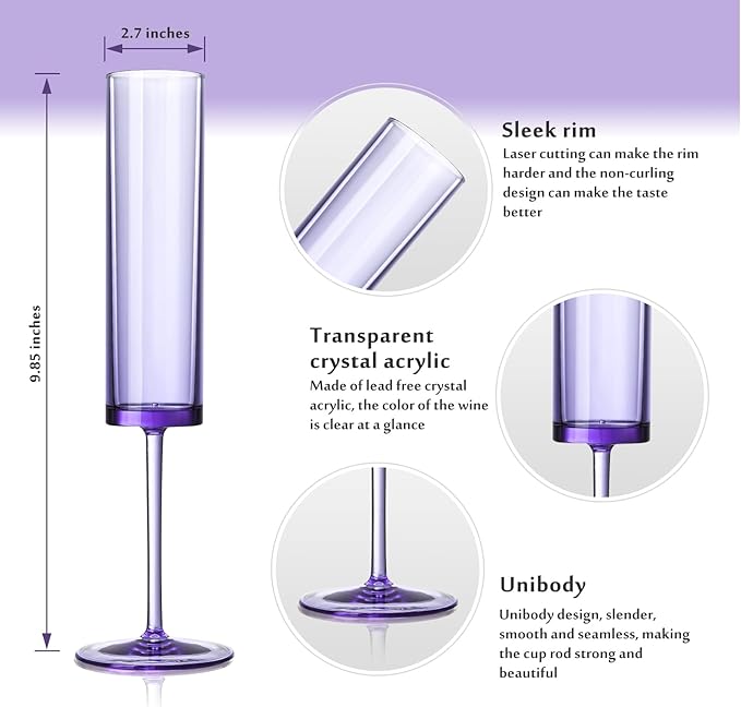 24 PCS Purple Champagne Flutes Plastic 5.4 OZ Champagne Flutes Acrylic Reusable Pastel Colored Plastic Glasses Long Stem Wine Glasses Toasting Wedding For Party Birthday Anniversary
