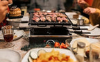 Raclette Table Grill, Techwood Electric Indoor Grill Korean BBQ Grill, Removable 2-in-1 Non-Stick Grill Plate, 1500W Fast Heating with 8 Cheese Melt Pans, Ideal for Parties and Family Fun (Black)