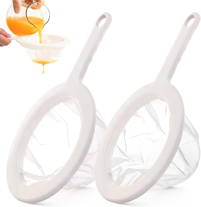 Fine Mesh Strainer with Handle, 80/120 Mesh, 2 Pack, Plastic Fine Strainer for Liquids, Small Colander for Kitchen, Nylon Sieve for Nut Milk, Yogurt, Juice, Coffee, Honey, Tea Leaf Filter