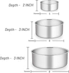 E-far Cake Pan Set of 3 (4’’/6’’/8), Deep Stainless Steel Round Cake Pans Tins for Wedding Birthday, Non-toxic & Dishwasher Safe, Mirror Finish & Straight Side