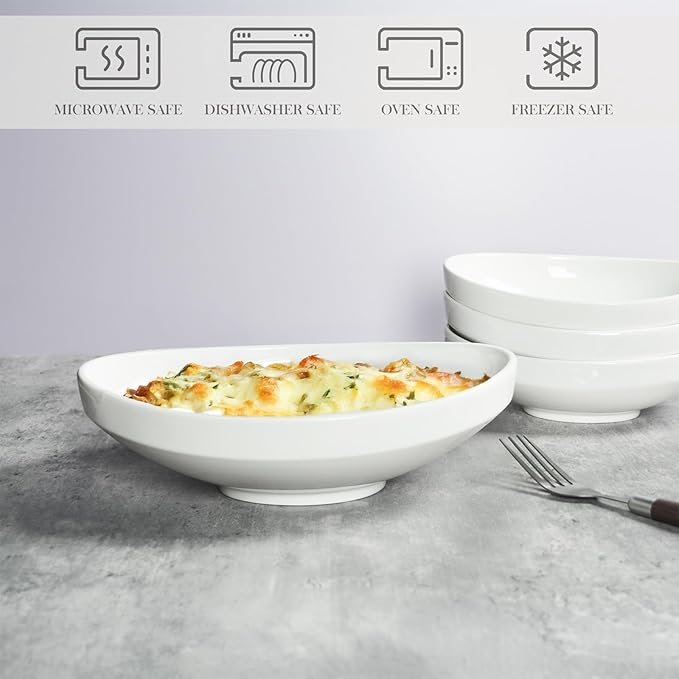 Au Gratin Baking Dishes 7'' x 4'', 12 OZ Ceramic Oval Baking Dish for Single Serving, Individual Casserole Dishes Oven Safe, Set of 4 Oval serving bowl for food, Side Dishes, Salad, Pasta
