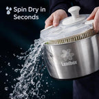 Stainless Steel Salad Spinner, 6L Heavy-Duty Lettuce Dryer with Smooth Spin Handle, Large Vegetable Washer & Fruit Rinse Bowl, Non-Slip Base
