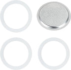 Silicone Sealing Ring AluminumReplacement Filter 9 Cup For Stove Top Espresso Maker Replacement Filler Parts Set Includes 1 Filter and 3 Upgraded Silicone Rings