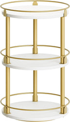 Yatiney 3-Tier Lazy Susan, Rotating Spice Rack, Spinning Organizer, Industrial Turntable Spice Rack for Cabinet, Kitchen Countertop, Pantry, White and Gold SR23DW