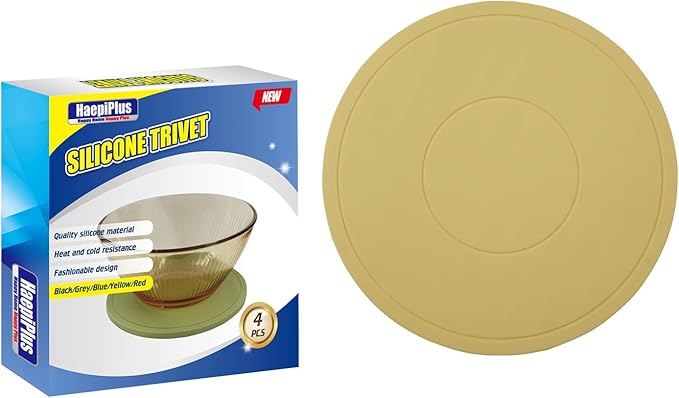 4 Pieces Silicone Trivet Mats, Pot Holders, Kitchen Tools, Heat Resistant Non-Slip Pads for Dishes, Bowls, Jar Opener, Easy to Wash and Dry Pan Cushions (Yellow)