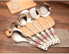 Ceramic Handles Cooking Tool Set Stainless Steel Kitchen Utensils Of Cookers Shovels Spoons(E)