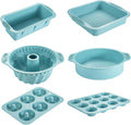 Nonstick Silicone Bakeware Set, 6 set Baking Cake Pan, Economical BPA Free Heat Resistant Bakeware Tools for DIY Loaf Bread Cheesecake Pizza Cupcake Muffin (Blue)