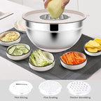 Rottay Mixing Bowls Set with Airtight Lids: 20PCS Stainless Steel Nesting Bowls - Size 7, 4, 3, 2, 1.5, 1QT Bowls with 3 Grater Attachments & Non-Slip Bottoms for Baking & Prepping