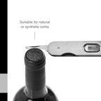 AdHoc PushPull Corkscrew Wine Opener - Multi-Purpose Stainless Steel Bottle Opener - Wine Opener with Foil Cutter & Coated Spiral Corkscrew - Integrated Bottle Cap Opener - Wipe Clean Only