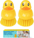 GTOTd Cute Ducky Washing Dish Brush（2 Pack）Ergonomic Palm Scrubber with Handle for Potato Vegetable Fruit Kitchen Gadgets White Elephant Gifts Accessories Stuff Household Cleaning Dishwashing Supplies