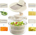 Borosilicate Glass Large Salad Spinner Vegetable Washer 5.2 Quart BPA-Free Slicer Drain with 5 Chopping Blades Dishwasher Safe Handle Washing and Dehydrating Lettuce Fruit Veggie Bowl
