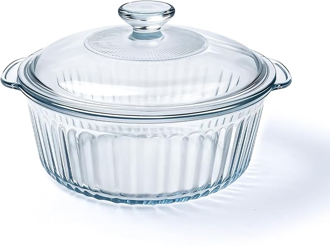 Luvan 2.4L/2.5Qt Round Glass Casserole Dish with Lid, Clear Baking Dish with Handles for Baking, Cooking & Serving, High Borosilicate Lead-Free Glass cookware, Oven, Microwave, Freezer & Dishwasher Safe